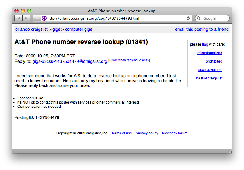 AT&T reverse phone number lookup